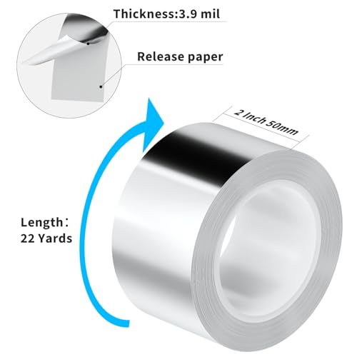 Image of Aluminum Foil Tape Heavy Duty 2 Inch x 22 Yards(3.9 mil), High Temp Waterproof HVAC Tape, Silver Insulation Adhesive for Ductwork, Sealing, Dryer Vent, Furnace, AC, Pipe Repair