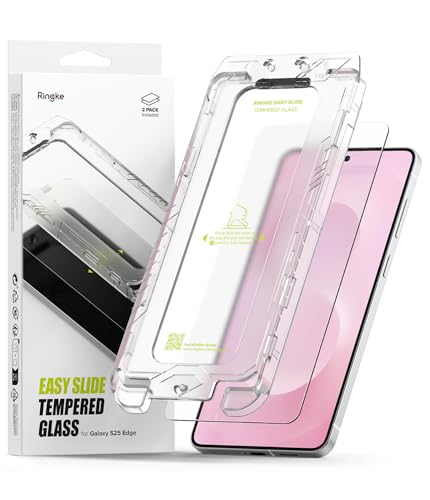 Image of Ringke for Samsung Galaxy S25 Edge Screen Protector [Easy Slide, 2 Pack] | Easy Installation with Alignment Tool, Case Friendly Premium 9H Hardness Tempered Glass