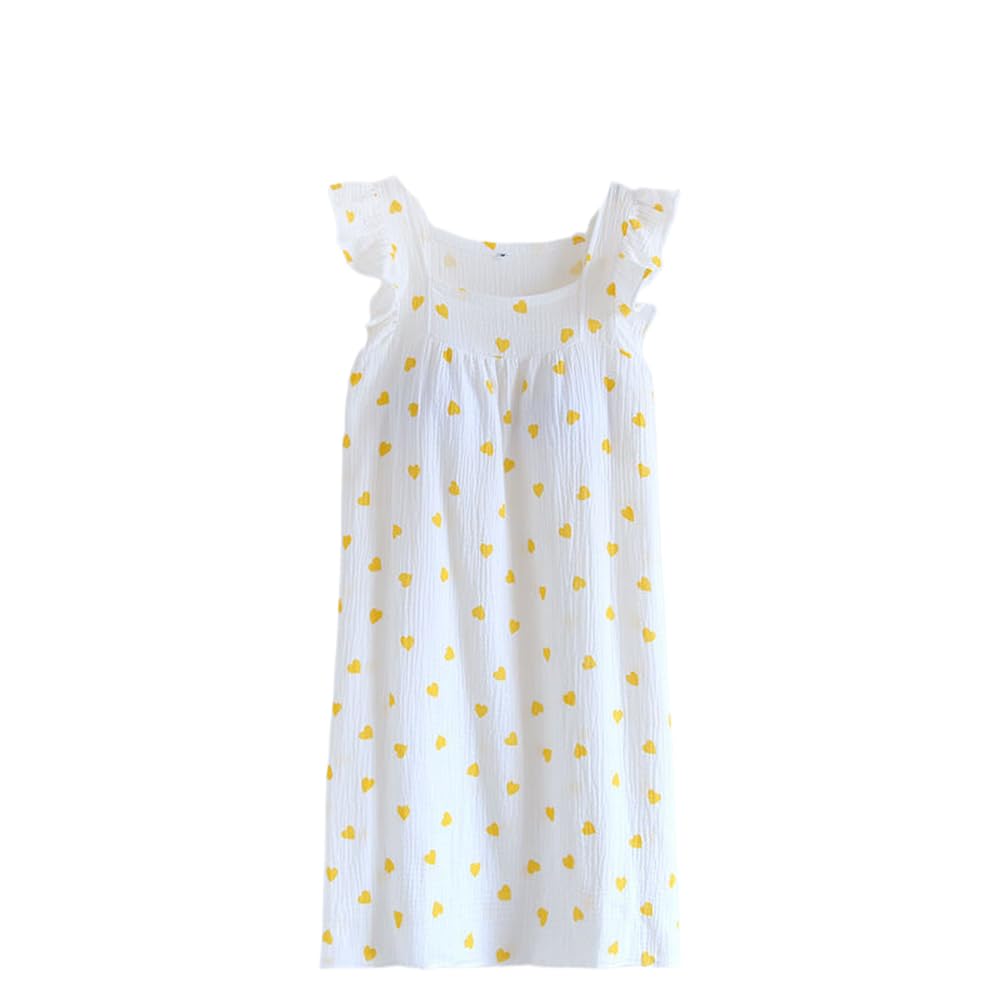 Camisón Para Mujer - Falda Para Dormir De Verano Para Mujer, Camiseta Sin Mangas Con Borde De Oreja De Madera Crepé De Algodón, Falda Con Cinturón De Amor, Cojín Para El Pecho, Vestido Para Cas