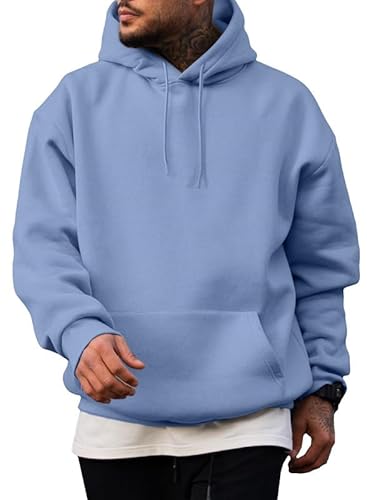 JMIERR Mens Cotton Fashion Hoodies & Sweatshirts Drawstring Long Sleeve Front Collar Hooded Pullovers with Pockets for Men Loose Fit Casua Fall Winter Shirt Tops Sweater, US46(XL), Sky Blue