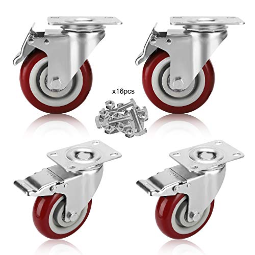 PRITEK 4 inch Swivel Caster Wheels Bearing 1200lbs 4 Pack Heavy Duty Rubber