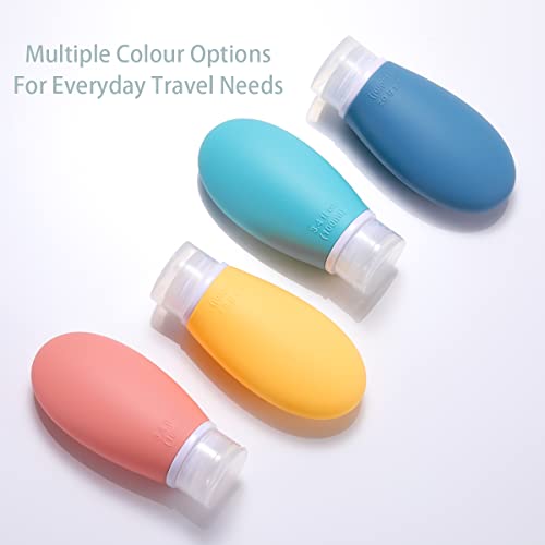 Silikon Reiseflaschen Set,4 Stück 100ml Auslaufsicher Squeeze Reise Container Portable nachfüllbare Toilettenartikel Set Flaschenzubehörbehälter Leere Reisegröße für Shampoo Conditioner Lotion