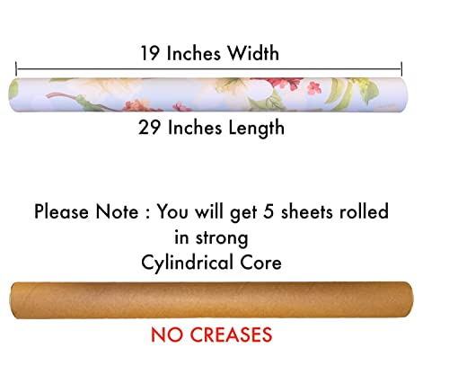 Aakar Pack of 5 Multicolor Floral Gift Wrapping Paper Sheets | 29 x 19 Inches | Matt Finish | 90 GSM Sheets | Ideal for Home Decor, Birthday, Wedding, Anniversary, Christmas & Festive Occasions