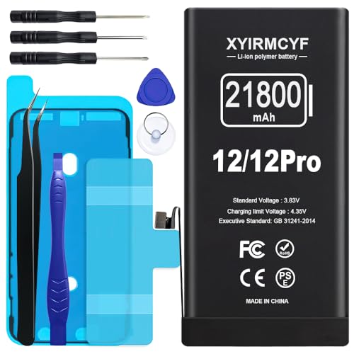 XYIRMCYF 21800mAh Super Capacity Battery Compatible with iPhone 12/12 Pro, 0 Cycle Li-Polymer Replacement Battery for iPhone 12/12 Pro, with Professional Repair Tool Kit