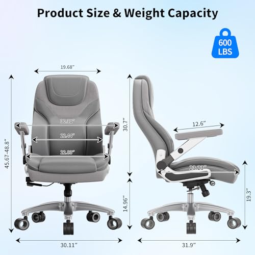 Image of Big and Tall Office Chair with 5D Arms, Fabric & PU Leather Heavy Duty Desk Chair, Adjustable Lumbar Support & Height, Tilt Function, High Back Ergonomic Executive Computer Chair