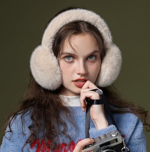 Winter Ear Muffs Girls Furry Fur Plush Earmuff Foldable Ear Warmers Women Outdoor Earmuff (white)4