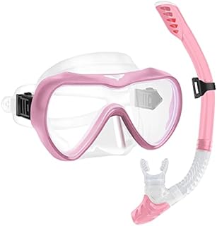 Snorkel Set, Dry Top Snorkeling Gear for Adult, Panoramic Anti-Fog Tempered Glass Snorkel Mask, Scuba Diving Swimming Training Snorkel Kit with Mesh Bag