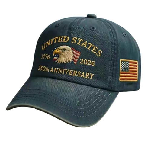 SENOY 250 Anniversary USA Hat Embroidery 4th of July Patriotic Adjustable Baseball Cap with Badge for Men & Women Gifts (B-Navy)
