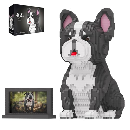 HJPLPXH Tier Hund Modell Haustier Französischer Bulldogge Mikro-Bauklötze Set mit geheimer versteckter Ablagebox drinnen, ideales Spielzeug für Hundefreunde, Kinder & Erwachsene