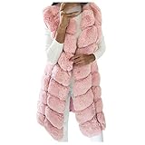 YEBIRAL Damen Winter Warm Faux Pelz Weste Ärmellose Fellweste Lange Jacke Vest Mantel Große Größen Pelzweste Pelzjacke Pelzmantel(L,Rosa)