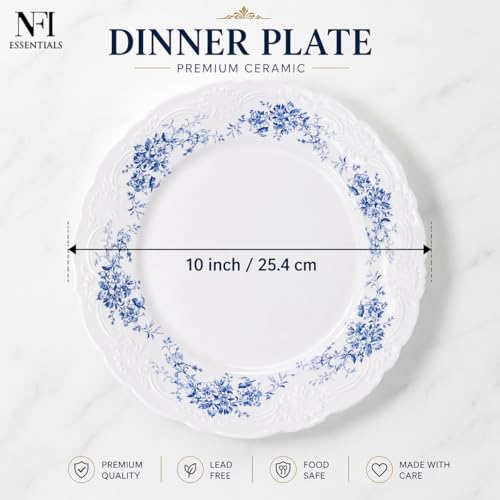 Image of NFI essentials 10 Inch Premium Ceramic Dinner Plate, Serving Plate for Main Course, Pasta, Rice, Salad & Meals, Dishwasher Safe Kitchen Dinner Plate