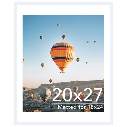 Image of JCJMY 20x27 Picture Frame with 18x24 Mat, White 20 x 27 Poster Frame with Shatter Resistant Plexiglass, Display 18 x 24 with Mat or 20 by 27 Without Mat, Sturdy Wall Hanging Frame, 1 Pack