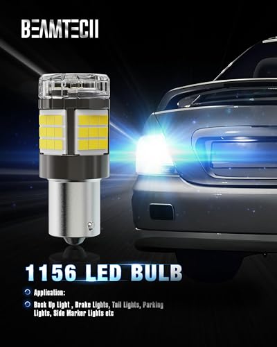 BEAMTECH Upgraded 1156 LED Bulbs for Turn Signal Lights, Build-in CANBUS, 6500K White Super Brighte, 1141 1003 7506 BA15S Reverse Back Up Lights, Tail Brake Parking Lights, Pack of 2 - Image 3