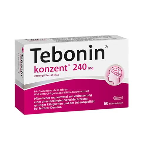 Tebonin konzent 240 mg | 60 Tabletten | stärkt Gedächtnis & Konzentration | fördert die Durchblutung | bei Vergesslichkeit im Alter | pflanzliches Arzneimittel mit Gingko Biloba Extrakt
