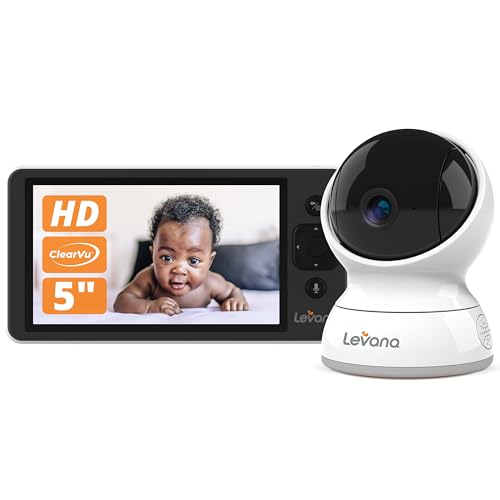 Levana Ella Video Baby Monitor, 5'' 720P Screen, PTZ Camera, 4 Days Battery Life, 3800mAh Battery, Night Vision, Two-Way Talk, No WiFi, 1000ft. Long Range Baby Monitor