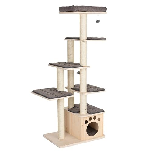 Modern Living Rascador para gatos La Tour | Base maciza | muchos niveles | con casita y cama | Altura: 170 cm