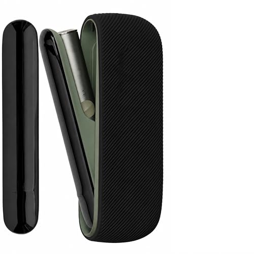 [10+ Farben] e-smoQ Hülle für IQOS ILUMA & ILUMA i Silikonhülle + Seitendeckel Set | Silikon Case | 360 Rundum Schutz (Schwarz)