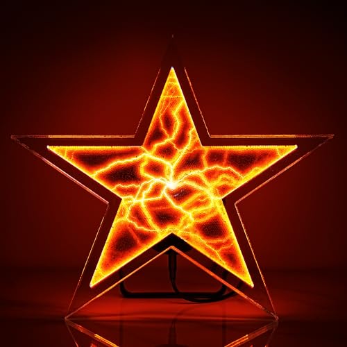 12 Inch Pentagram Plasma Disc, Plasma Ball, Suitable for Science and Education Museums, Observatories, Homes, Bars, Clubs, Night Lights, Holiday Gifts, Voice Controlled Induction Lights (Red)