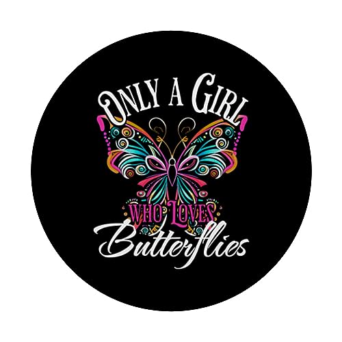 Only A Girl Who Loves Butterflies - Funny Butterfly PopSockets Swappable PopGrip, Black - Image 3