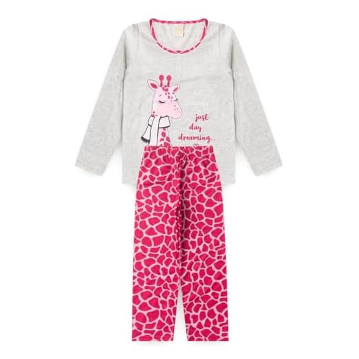 Pijama Longo Infantil Menina Mescla Blusa e Calça Girafinha (Mescla, 12)