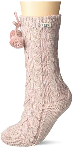 UGG Women's Pom Metallic Fleece Lined Crew Sock, Pink Crystal, Size O/S