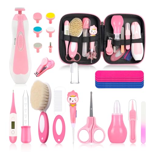 Image of Baby Healthcare and Grooming Kit, Baby Safety Set Newborn Nursery Health Care Set with Hair Brush Scale Measuring Spoon Nail Clippers for Baby Girls Boys (24PCS Pink)