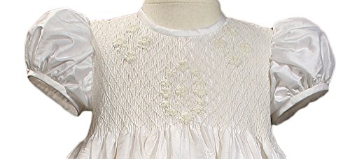 Little Things Mean A Lot Girls White Silk Dress Christening Gown Baptism Gown with Smocked Bodice 3M