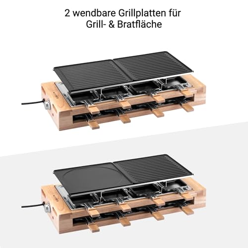 KLAMER Raclette Grill für 8 Personen mit Holzgestell und ILAG Beschichtung – Bild 5