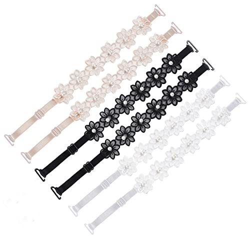 obmwang 3 Pairs Women's Bra Straps Lace Flower Elastic Adjustable Underwear Strap Replacement Shoulder3