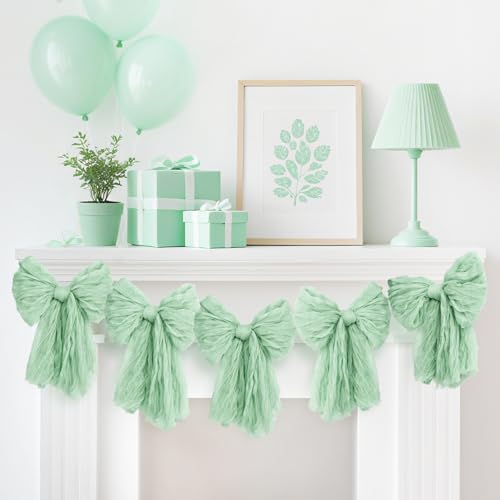 Image of Large Green Bow Garland Banners for Coquette Birthday Party Decorations-Bow Themed Birthday Decor for Baby Shower Bridal Shower Bachelorette Party Wedding Favors Supplies (Green)