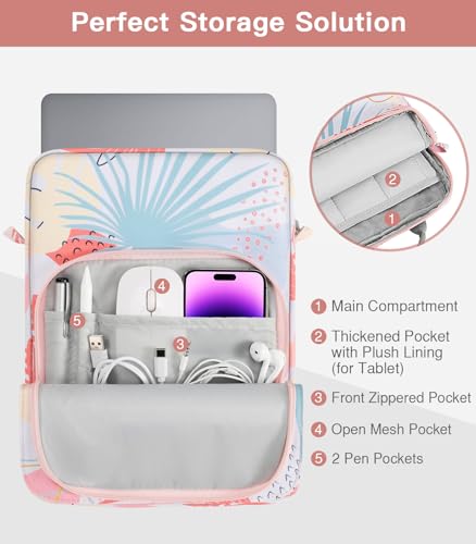 Image of MoKo 13.3-14 Inch Laptop Sleeve Bag Fits Mac Neo 13-inch A18 Pro, Mac Pro 13.3 inch M2 2022 /M5 /M5 Pro /M5 Max 14.2 inch 2026, Mac Air 13.6 inch M5 2026, Handle Carrying Case with Shoulder Strap,Tropical Leaf