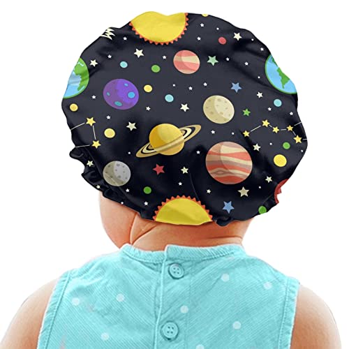 Image of Kids Satin Bonnet, Child Sleep Cap Galaxy Planet Pattern Sleeping Beanie Hat Adjustable Elastic Band for Haircare, Curly Natural Long Hair Cap for Toddler Baby Boys Girls