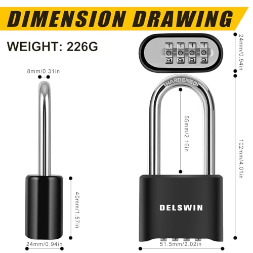 Delswin DES-125 Combination Lock Outdoor Padlock - Weatherproof Extended 2-1/2 Inch Long Shackle Combination Padlock thumb #5
