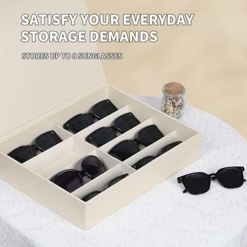 Image of AUTOARK Leather 8 Slot Sunglasses Organizer,Eyeglasses Holder for Men Women,Multiple Glasses Display Case,Beige,MKAW052