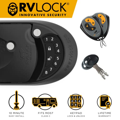 Rvlock Class C Charter Keyless Entry Keypad And Handle With Fob, All Metal Rv Door Lock And Latch Replacement Kit, Upgraded Silicone Keypad For Class C And A Motorhomes, Fits Openings 4.5 X 3.5 Inches #TOP2