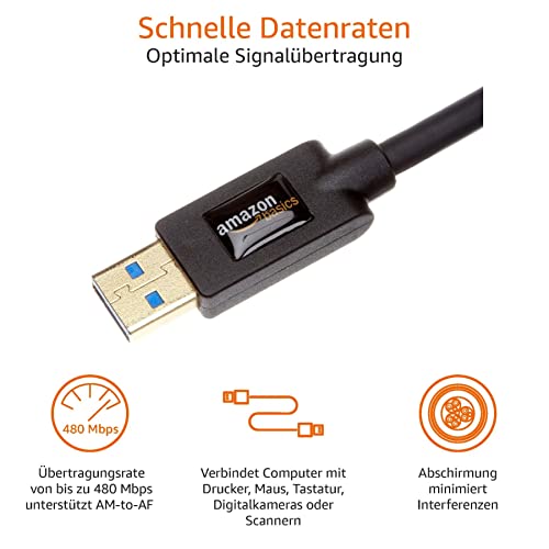 Amazon Basics USB 3.0-Verlängerungskabel (A-Stecker auf A-Buchse) 3 m (Abwärtskompatibilität zu USB 2.0 und 1.1), Schwarz… – Ansicht 3