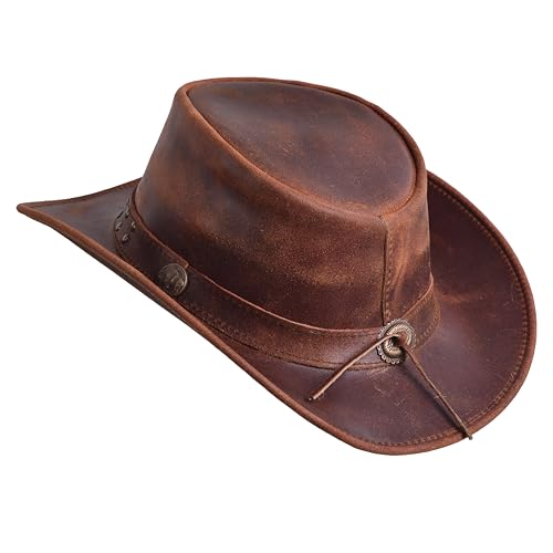 Shapeable Outback hat Style Leather Cowboy Old Style hat for Men and Women Western Wide Brim Vintage