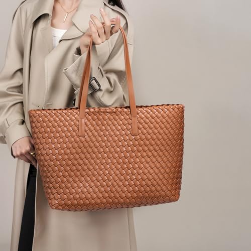 Large Capacity Woven Women's Handbags Luxury Fashion Vegan Leather Tote and Purse Bags Set Top Handle Travel Shoulder Bags4