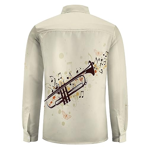 Trumpet and Notes Mens Long Sleeve Shirts Casual Button Down Shirts for Men Summer Beach Tees with Pocket4