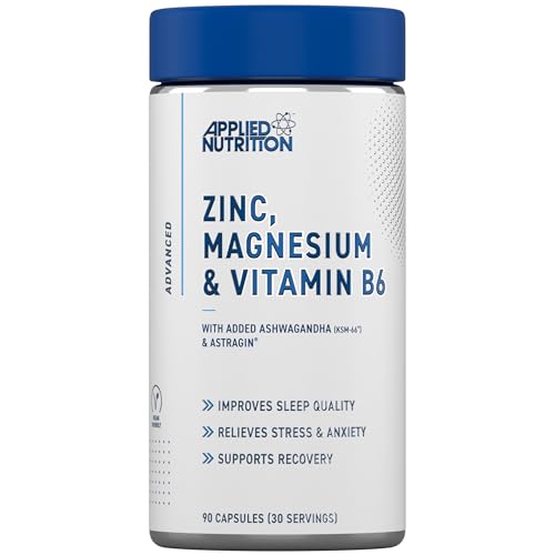 Applied Nutrition Zinc Magnesium & Vitamin B6 with Ashwagandha Capsules - Natural Support for Hormonal Balance Sleep Support & Stress Relief - 90 Capsules (30 Servings)