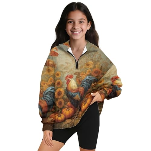 Image of AmzPrint Girls Graphic Quarter Zip Coat Long Sleeve Lightweight Oversized Athletic Running Hoodies For Kids Teen Girls