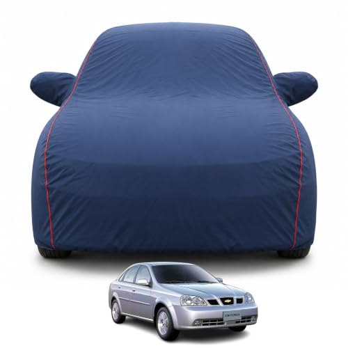 Image of Premium Car Cover for Chevrolet Optra Model | Waterproof, UV & Dust Protection | Mirror & Antenna Pocket | Triple Stitched, Soft Inner Lining, Belt & Buckle (Navy Blue)