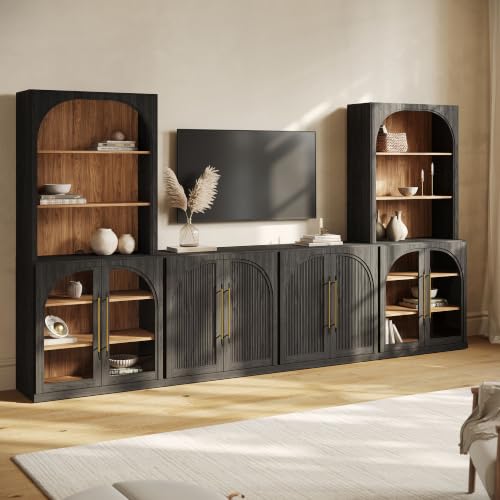 Image of BELLEZE Jagger 130 inch Wall Unit 6-Piece Modular TV Stand - Ebony