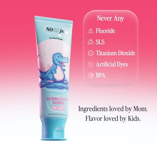 Image of NOBS Jr. Kids Nano Hydroxyapatite Toothpaste - Fluoride Free, SLS-Free, Remineralizing - Dentist Formulated - Bubblegum Berry (Pack of 2)