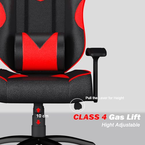 ASE GAMING Infinity Series Ergonomic Gaming Chair Premium PU Leather, Adjustable Neck & Lumbar Pillow, 180 Degree Recline with Black Metal Base (Red) - Image 6