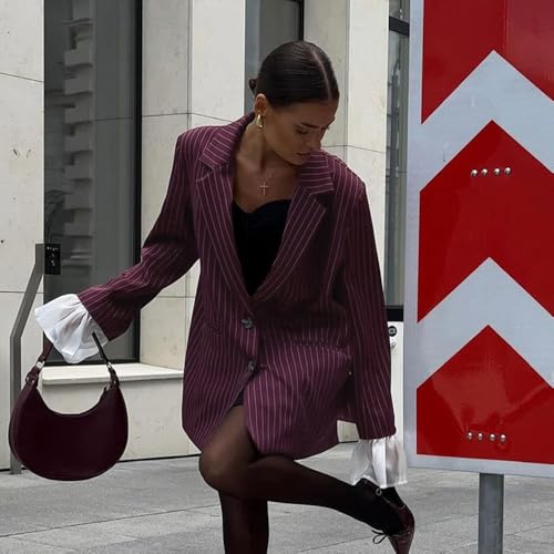 Blazer de smoking à rayures femme manteau business work chic manches volants