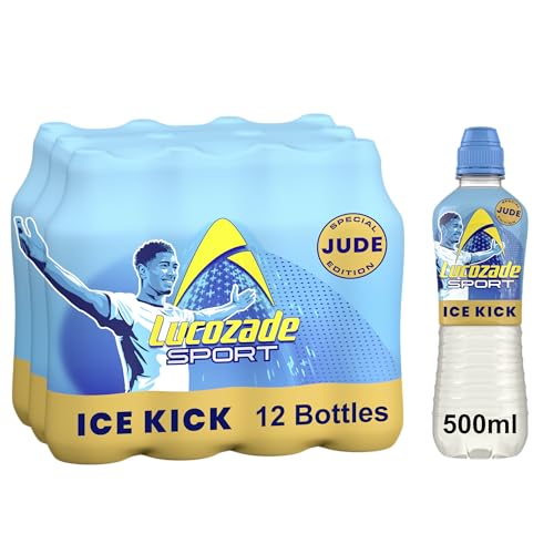 Lucozade Sport Ice Kick Jude Bellingham Edition 500ml (Pack of 12) Isotonic sports drink with electrolytes and vitamin B3 | Still | Bursting with flavour