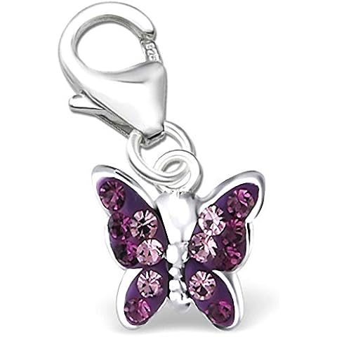 Damen Schmetterling Charm Anhänger für Armbänder echt 925 Sterling Silber mit Zirkonia Bettelarmband Geschenk Idee Karabiner Amethyst Lila K410o +V2 Cover