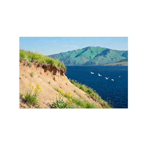 Tableau Oimerux Lac Montagne pour agrandir visuellement un salon moderne
