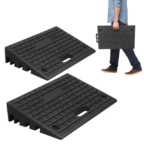 ISOISL 2 Stück Bordsteinrampe Gummi 10cm Hoch Tragbar mit Griff Rampe für Bordsteine Rollstuhl Auto Auffahrrampe Türschwellenrampe (50x32x10 cm)